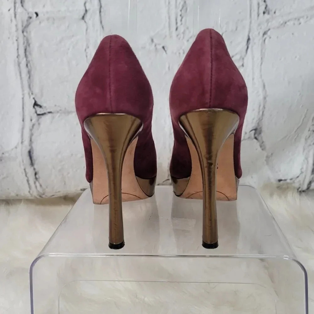 Joan & David Daquimberly Mary Jane Purple Gold Pumps Platform Heel Leather Suede - Picture 8 of 15